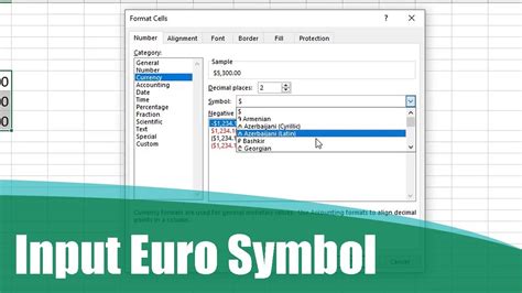 how to get euro symbol in excel